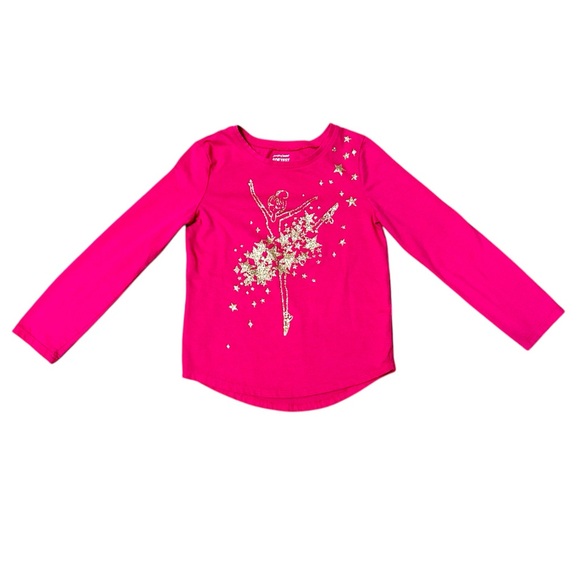 Jumping Beans Softest Tee Girl’s Pink Long Sleeve Glitter Ballerina - Size 5 - Picture 1 of 4